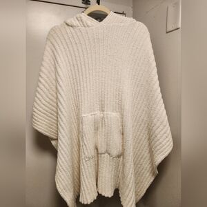 Free People  Cream Hooded Sweater Poncho - OS